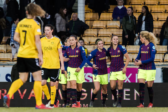 Mariona, Lieke Martens and Kheira Hamraoui of Barcelona