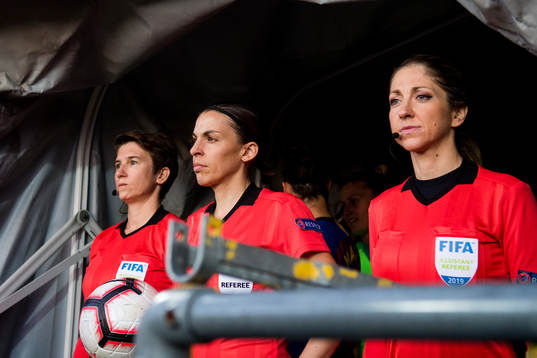 Referee Stéphanie Frappart of France enters the pitch