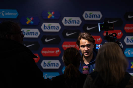 Albin Ekdal of Sweden talks to the media