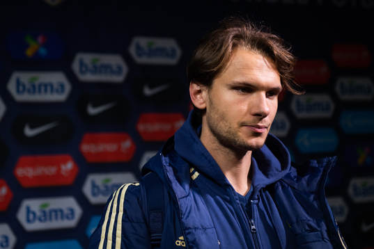 Albin Ekdal of Sweden talks to the media