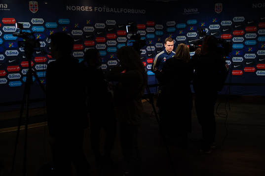 Viktor Claesson of Sweden talks to the media