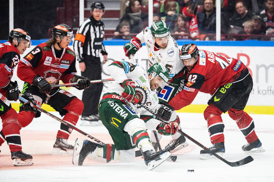 Frölundas Joel Lundqvist och Malmö Redhawks Niklas Arell