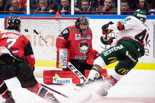 Frölundas Rhett Rakshani och Malmö Redhawks målvakt