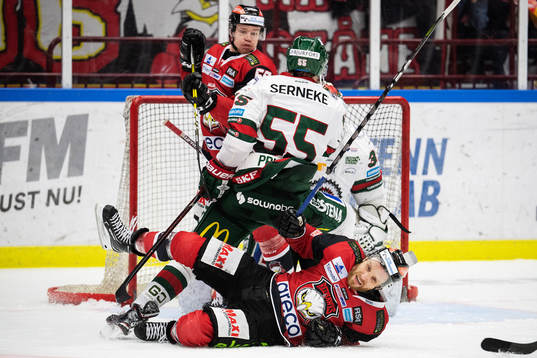 Malmö Redhawks Frederik Storm och Tobias Ekberg mot