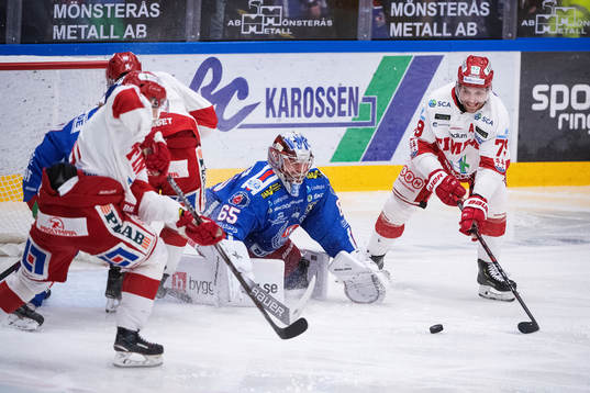 Oskarshamns målvakt Christoffer Rifalk och Timrås Ludvig