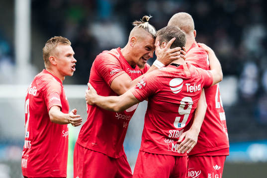 Vito Wormgoor and Petter Dahle Strand of Brann celebrates