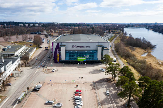 Flygfoto över Löfbergs Arena