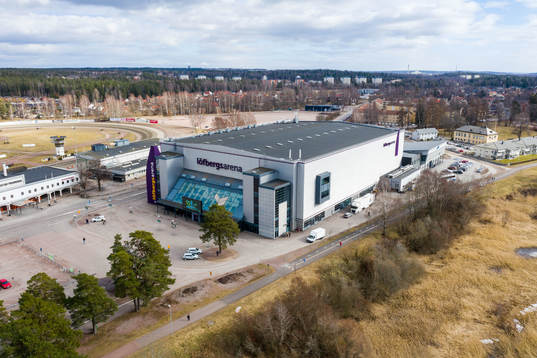 Flygfoto över Löfbergs Arena