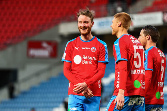 Helsingborgs Rasmus Jönsson jublar med Markus Holgersson