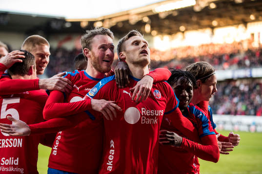 Helsingborgs Rasmus Jönsson och Andri Bjarnason jublar