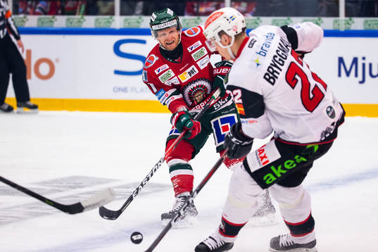 Frölundas Ryan Lasch och Malmö Redhawks Lars Bryggman