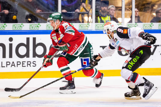 Frölundas Max Friberg och Malmö Redhawks Frederik Storm