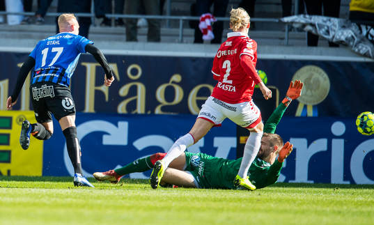 Kalmars målvakt Lucas Hägg-Johansson och Henrik Löfkvist