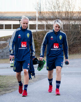 Nilla Fischer and Caroline Seger of the Swedish women