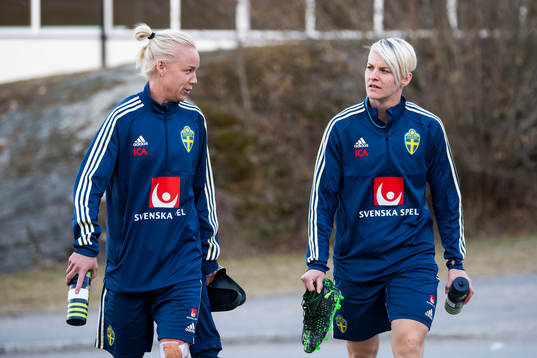 Nilla Fischer and Caroline Seger of the Swedish women