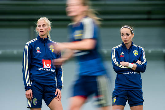 Kosovare Asllani and Sofia Jakobsson of the Swedish women