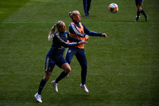 Amanda Ilestedt and Stina Blackstenius of the Swedish women