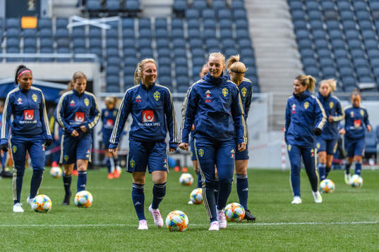 Mimmi Larsson and Stina Blackstenius of the Swedish women
