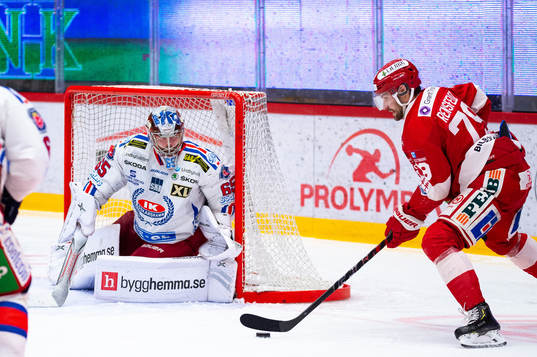 Oskarshamns målvakt Christoffer Rifalk och Timrås Ludvig