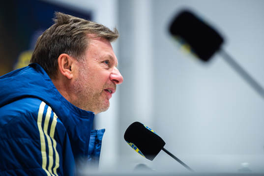Peter Gerhardsson, head coach of Sweden at a press