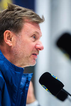 Peter Gerhardsson, head coach of Sweden at a press