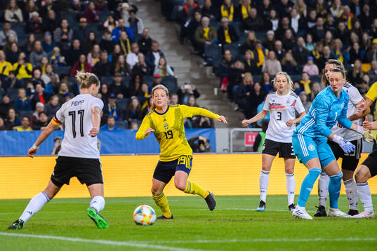 Anna Anvegård of Sweden with a scoring opportunity