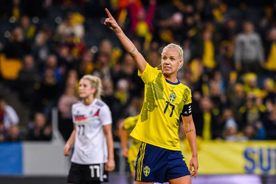 Caroline Seger of Sweden celebrates the 1-2 goal