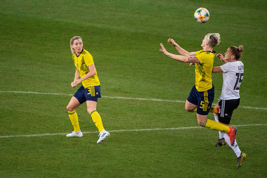 Linda Sembrant and Nilla Fischer of Sweden against Giulia