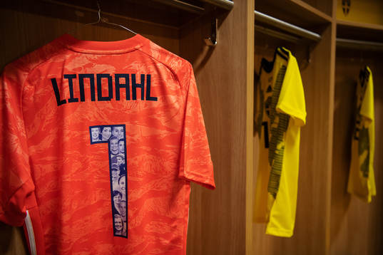 A jersey of Hedvig Lindahl is seen in team Sweden's locker