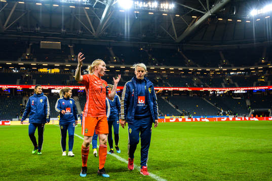 Goalkeeper Hedvig Lindahl and Nilla Fischer of Sweden