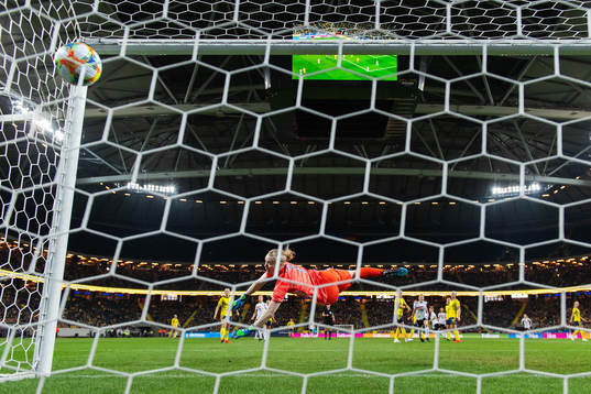 Goalkeeper Hedvig Lindahl of Sweden lets in the 0-2 goal