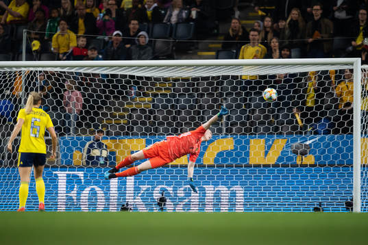 Goalkeeper Hedvig Lindahl of Sweden lets in the 0-2 goal