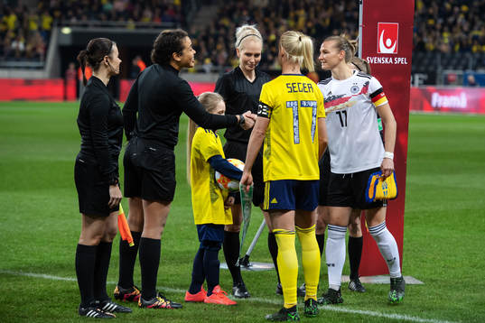 Caroline Seger of Sweden and Alexandra Popp of Germany
