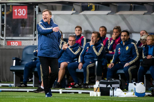 Peter Gerhardsson, head coach of Sweden reacts