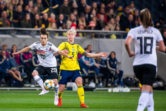 Nilla Fischer of Sweden and Lina Magull of Germany