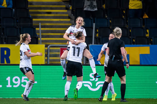 Kathrin Hendrich of Germany celebrates with her teammate