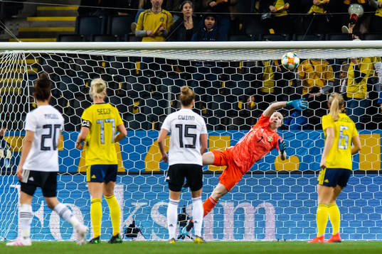 Goalkeeper Hedvig Lindahl of Sweden tries to save 0-2 goal