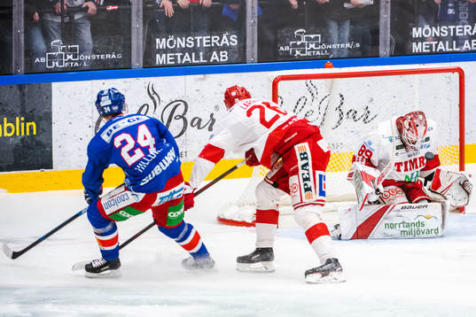 Timrås Hampus Larsson och målvakt Niklas Svedberg