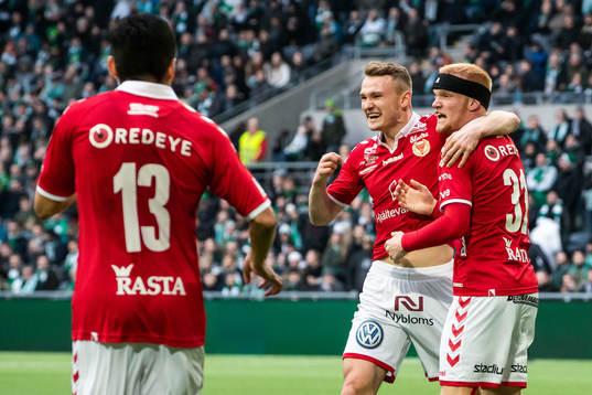 Kalmars Nils Fröling  och Piotr Johansson jublar
