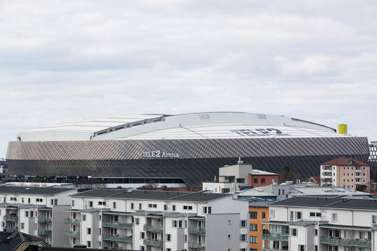 Exteriör av Tele2 Arena innan fotbollsmatchen i