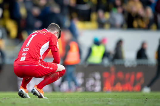 Goalkeeper Even Barli of Ranheim looks dejected