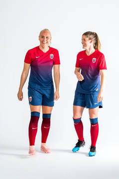Maria Thorisdottir and Maren Mjelde of Norway pose for a