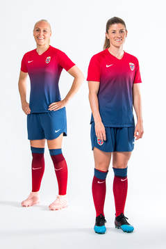Maria Thorisdottir and Maren Mjelde of Norway pose for a