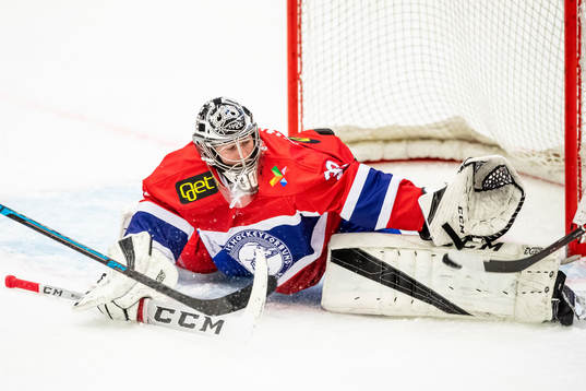 Goalkeeper Henrik Haukeland of Norway with a save
