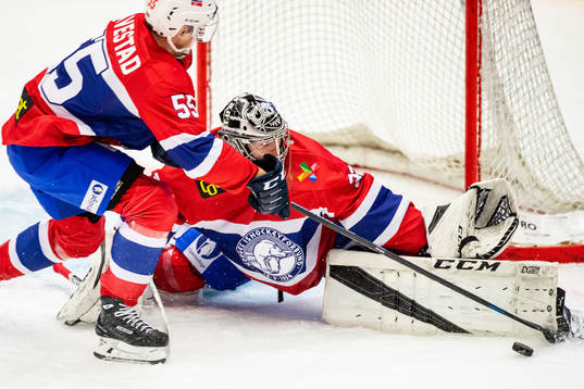 Goalkeeper Henrik Haukeland of Norway with a save