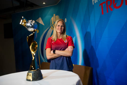 Ingrid Hjelmseth of Norway poses for a picture with  the