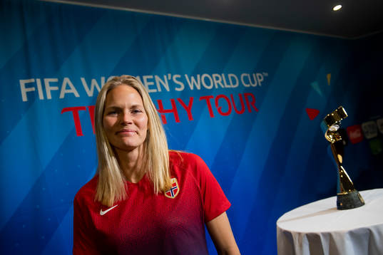 Ingrid Hjelmseth of Norway poses for a picture with  the
