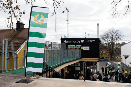 Entrén till Hammarby IP innan fotbollsmatchen i Elitettan