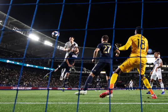 Zlatan Ibrahimovic of LA Galaxy scores 1-0 when in action