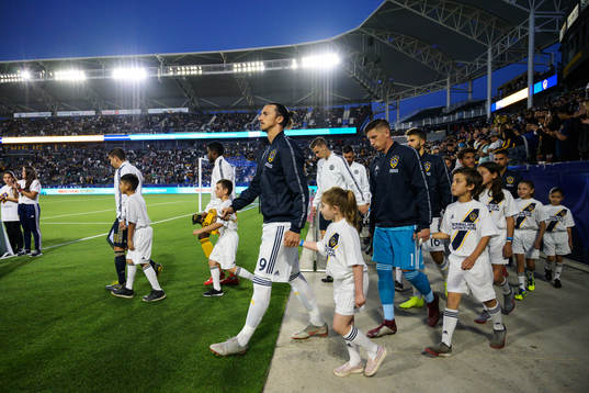 Zlatan Ibrahimovic of LA Galaxy enters the field
